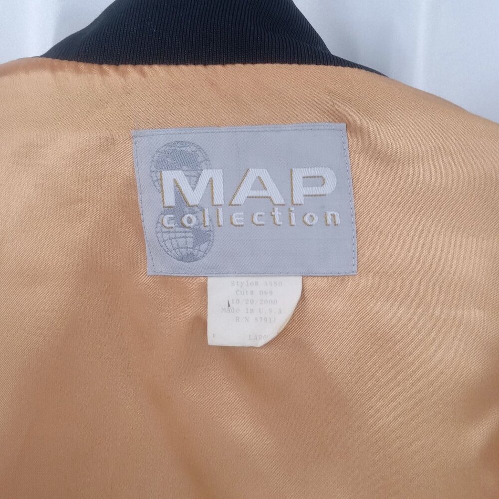 Vintage Luxor Black Gold Satin Jacket Map Collection L Bomber Las Vegas Casino - Picture 11 of 12